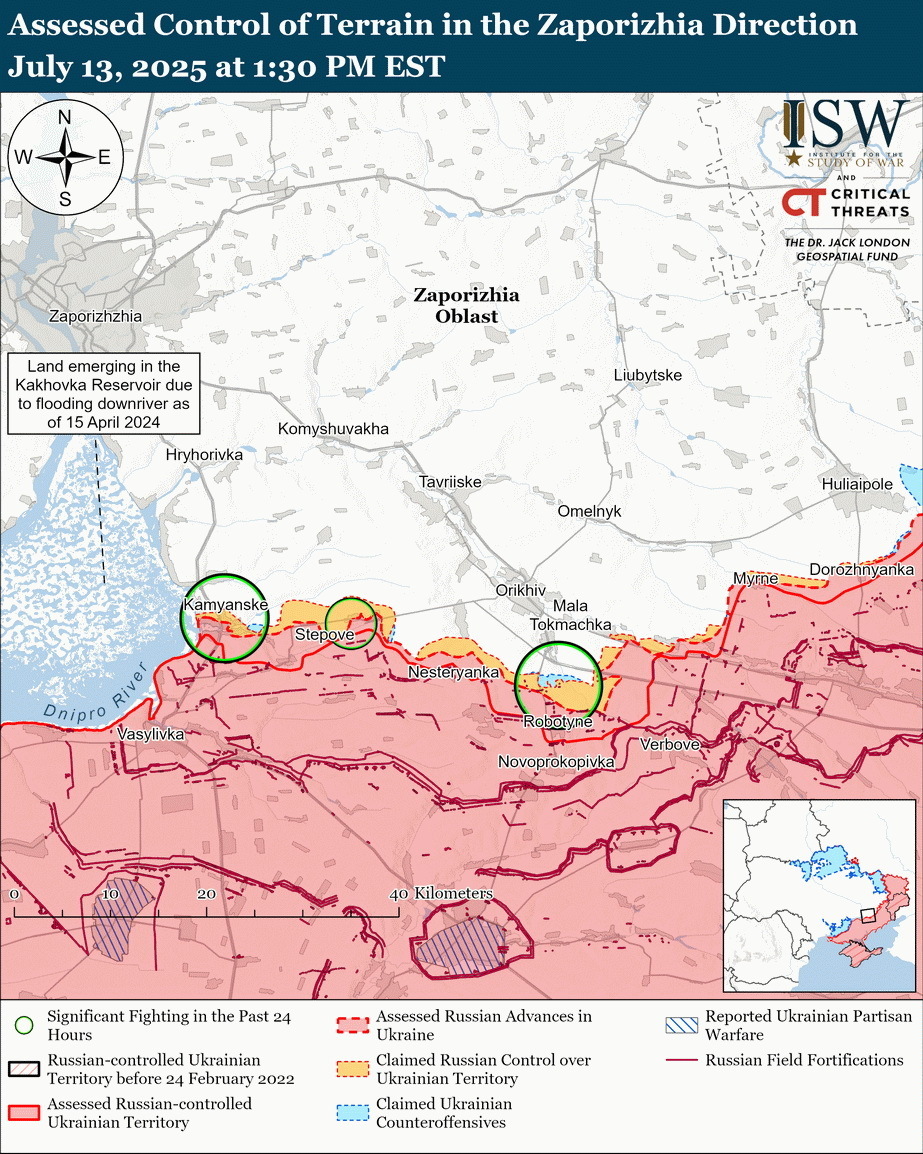 Карта бойових дій у Запорізькій області станом на 14 липня