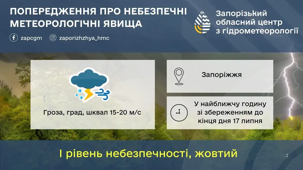 У найближчі години Запоріжжя штормитиме: очікується град У найближчі години Запоріжжя штормитиме: очікується град