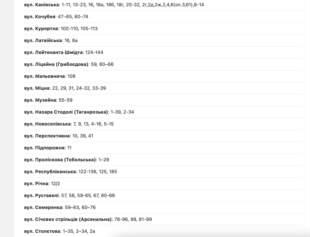 У Запоріжжі понад 50 вулиць сьогодні будуть без електрики