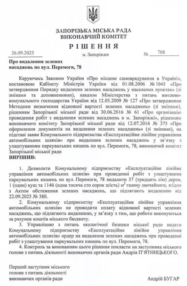 В Запоріжжі вулицю Перемоги залишать "лисою": купу дерев повирубують задля паркування