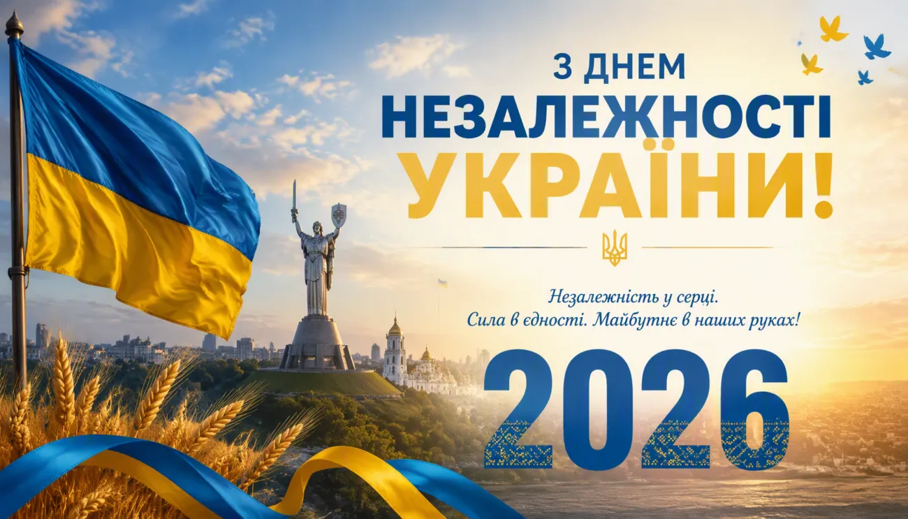 Привітання з Днем Незалежності України 2026: теплі слова, короткі вітання, красиві листівки та картинки