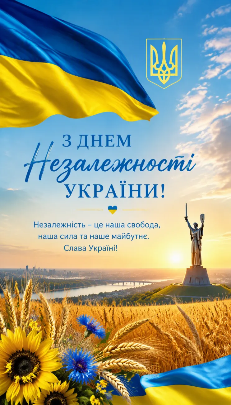 Привітання з Днем Незалежності України 2026: теплі слова, короткі вітання, красиві листівки та картинки
