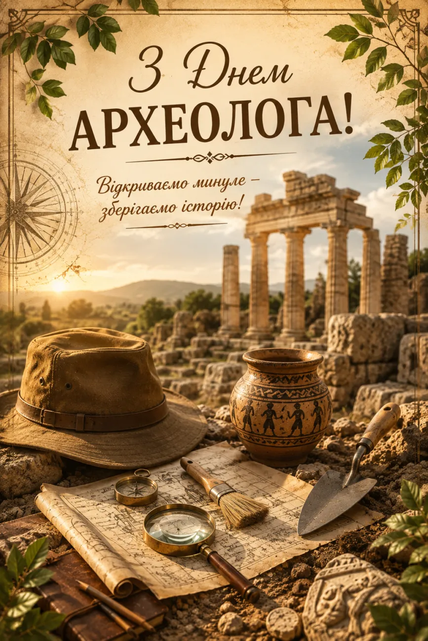 Листівка з Днем археолога — привітання для колег