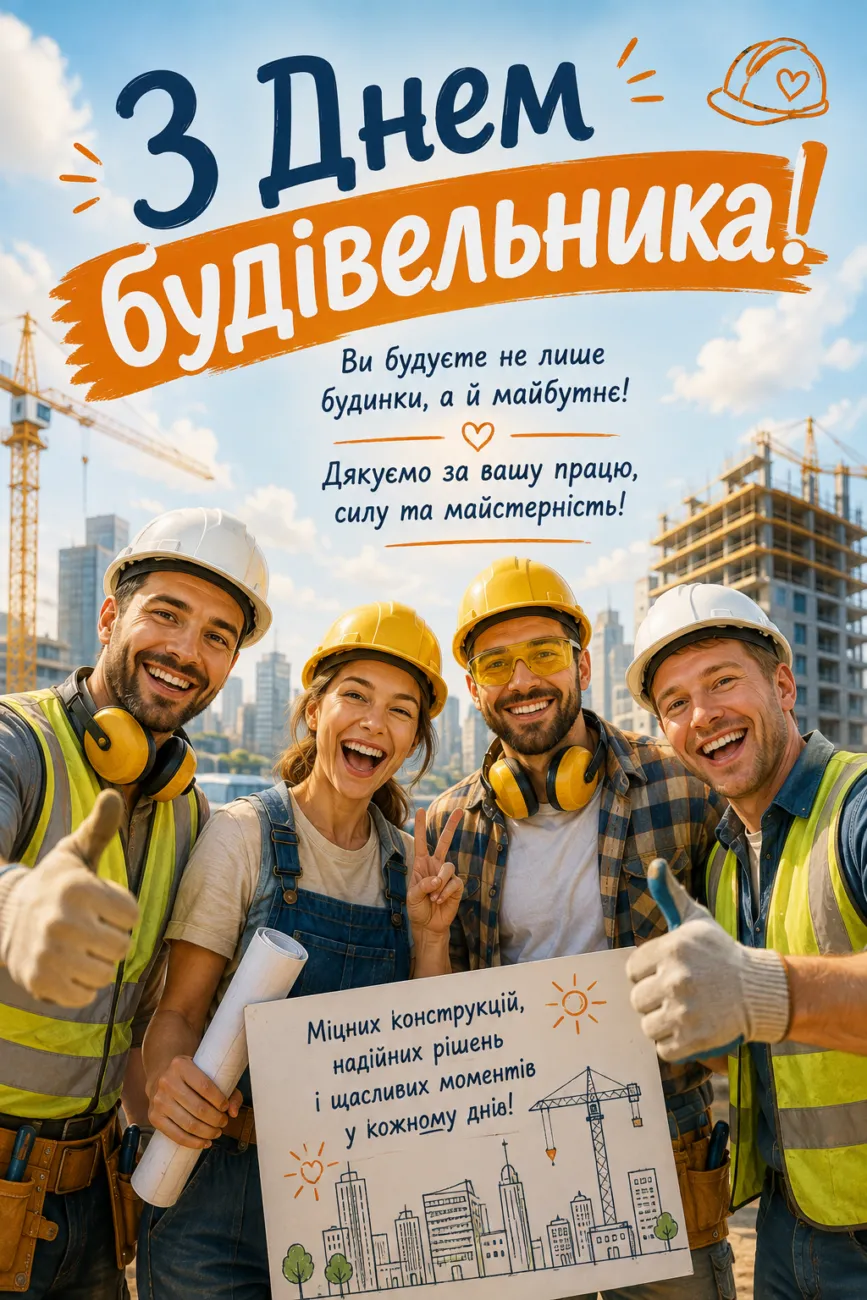 З Днем будівельника 2026: офіційні привітання колегам, партнерам і красиві листівки
