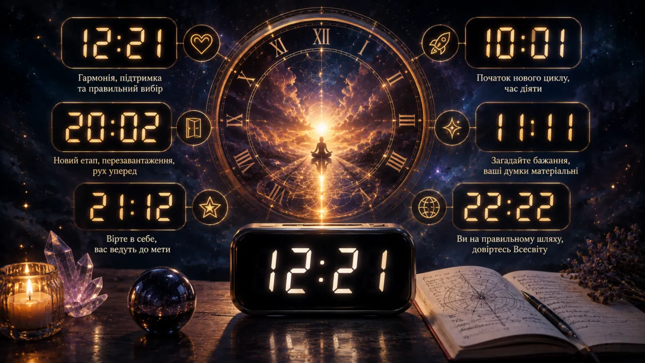 Дзеркальний час на годиннику: що означає 12:21, 20:02 та інші комбінації