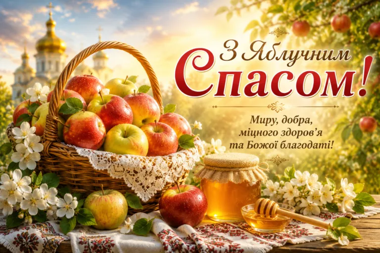 Привітання з Яблучним Спасом 2026: теплі слова, листівки та народні прикмети